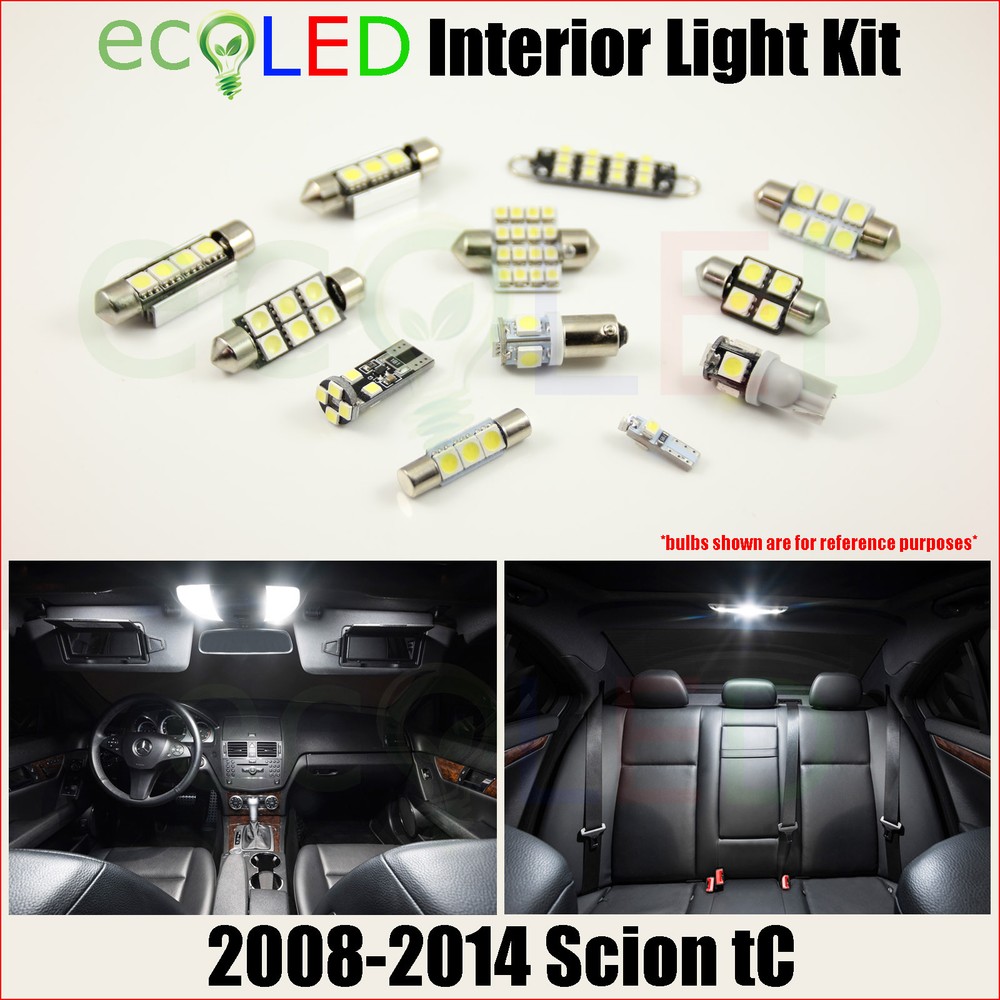 Fits 2008-2014 Scion tC WHITE LED Interior Light Accessories Replacement Kit 7PC