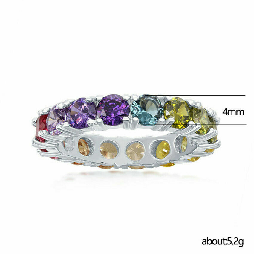 925 Sterling Silver Rainbow Garnet Amethyst Wedding Engagement Ring Size 9