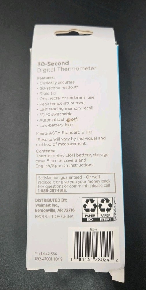 EQUATE 47354 30 Second Digital Thermometer