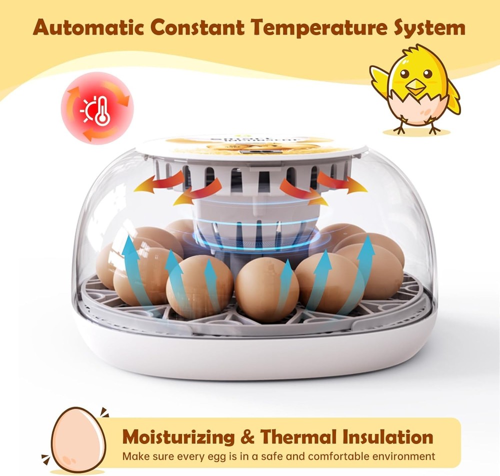 Egg Incubator for Chicks, Automatic Egg Turner Holds 12 Eggs, Smart Inc