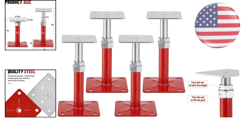 Versatile 5-8" Adjustable Screw Jacks for Leveling and Support - 4 Pack