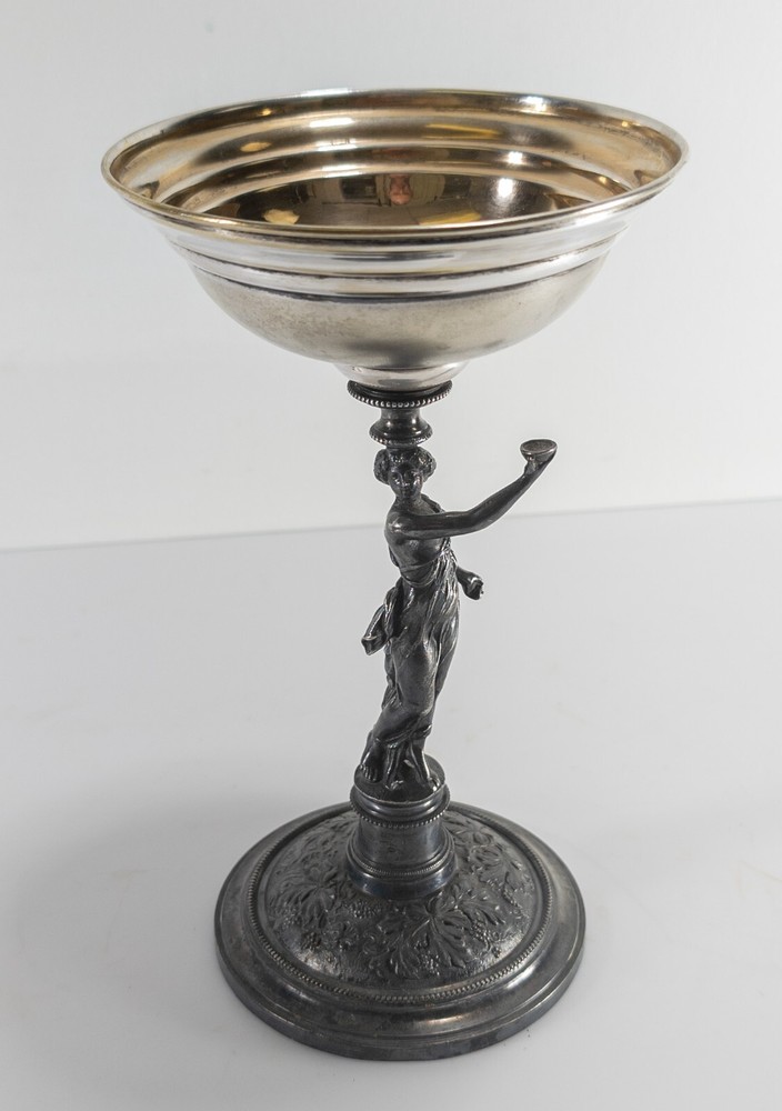 Antique Sterling and Silverplate Toasting Cup Compote With Figural Base