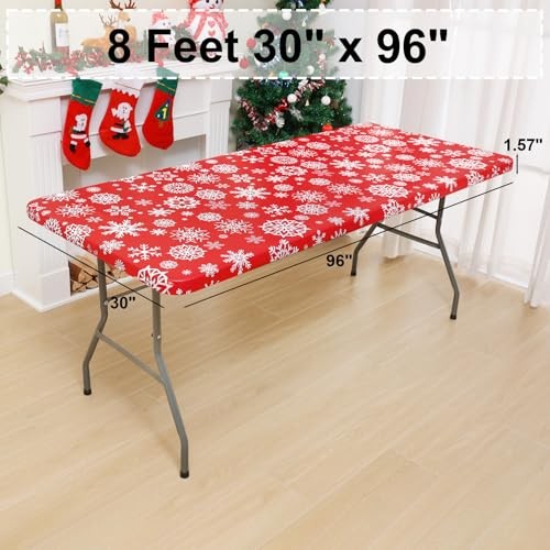 Rectangle Vinyl Tablecloth, Fitted 96" x 30" (Rectangular) Christmas Red
