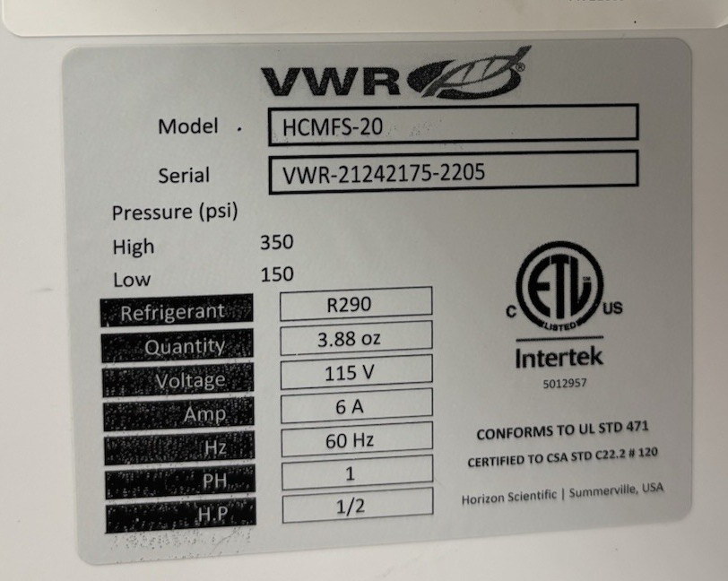 VWR HCMFS14 -20 Freezer 14Cf 120v
