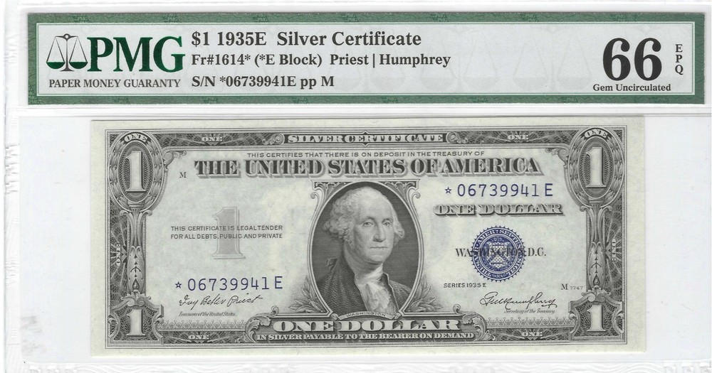 1935E $1 Silver Certificates Gem Unc 66 Star Note ***