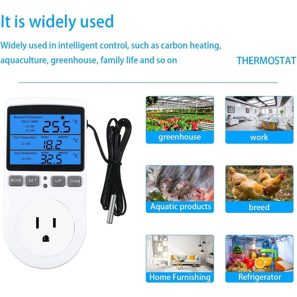 Backlit Digital Temperature Controller, LCD Screen Heating Cooling Thermostat...
