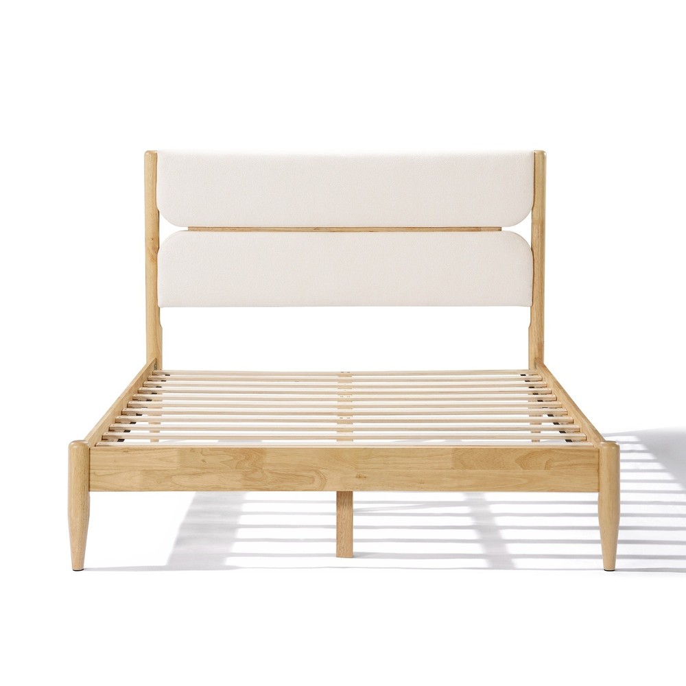Queen/King Size Solid Wood Platform Bed Frame with Fleece Upholstered Headboard