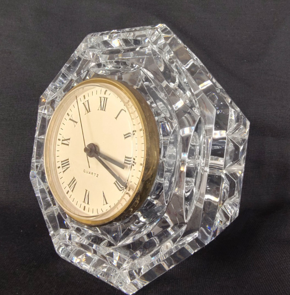 Quartz Table Clock Watch Crystal Cut Glass Frame