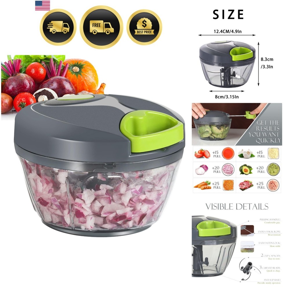 Manual Food Processor Vegetable Chopper, Portable Hand Pull String Garlic Min...