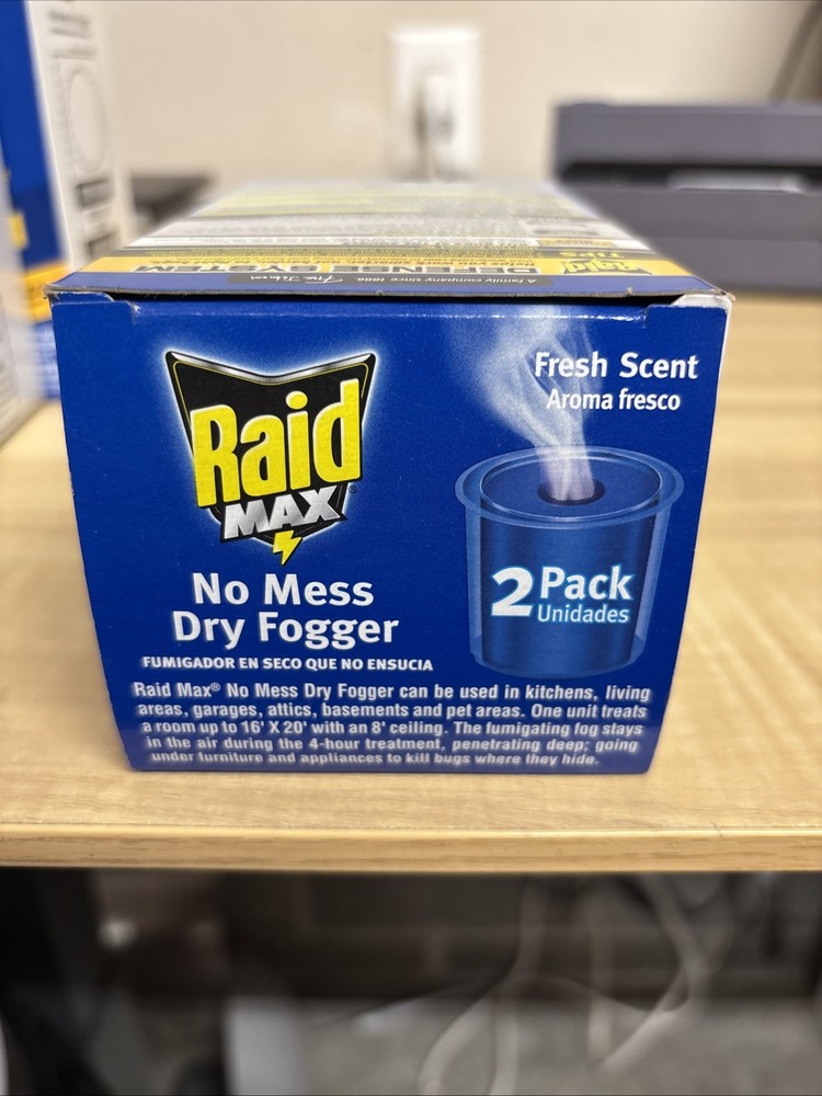 (1) RAID MAX No Mess Dry Fogger Attack/Control/Prevent Bugs 2-PACK 0.84 oz.- NEW
