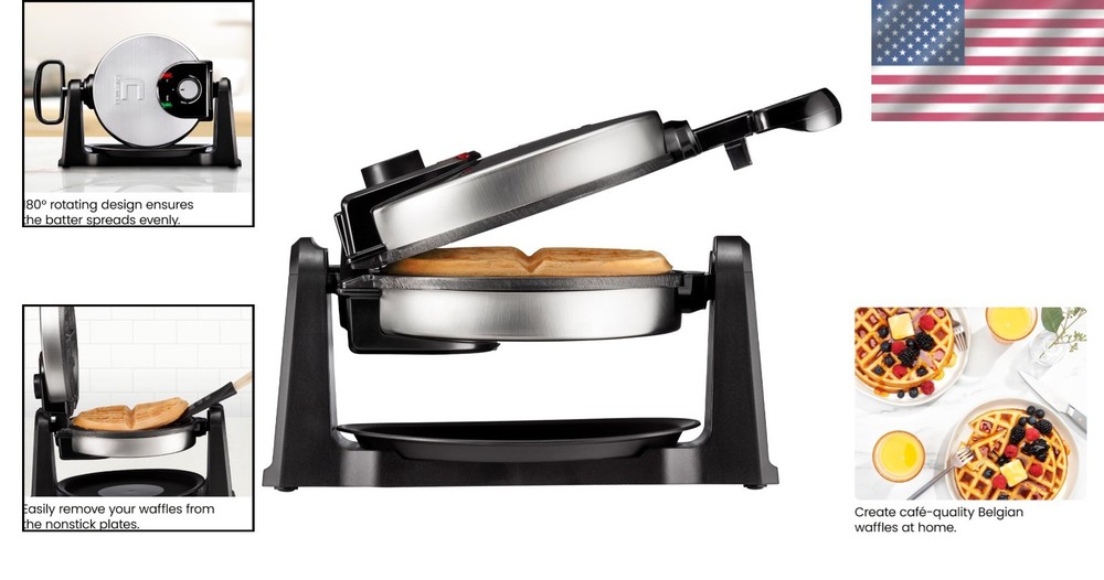 Space Saving Waffle Maker, Locking Lid, Stainless Steel