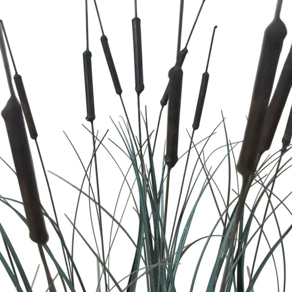 Metal Cattail Reed Table Sculpture Verdigris