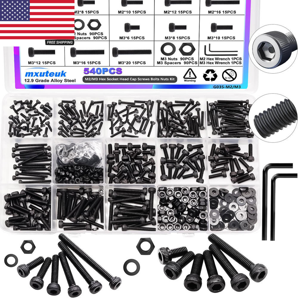 540PCS M2 M3 Metric Screws Assortment Set Suitable for 3D Printer Diy,Hex Socket