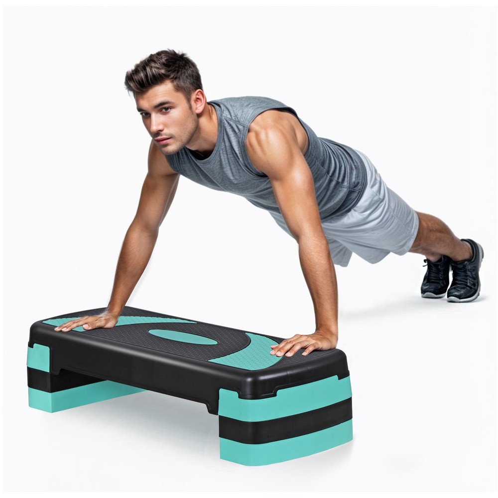 Adjustable Aerobic Stepper Workout Step with 4 Risers Exercise Platform Green