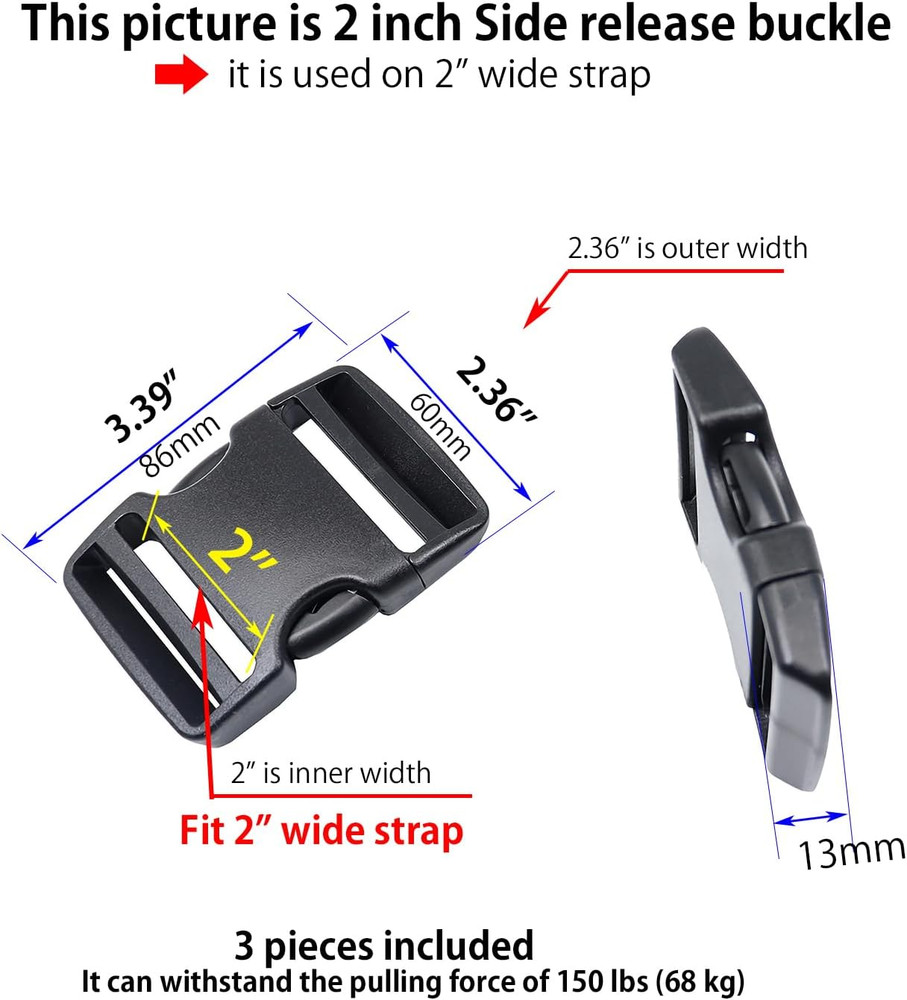 Heavy Duty Side Release Buckles with Plastic Tri Glide Slides
