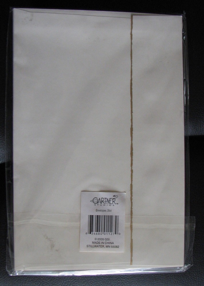 NEW, GARTNER IVORY WITH GOLD DECKLE EDGE ENVELOPES, 25 COUNT
