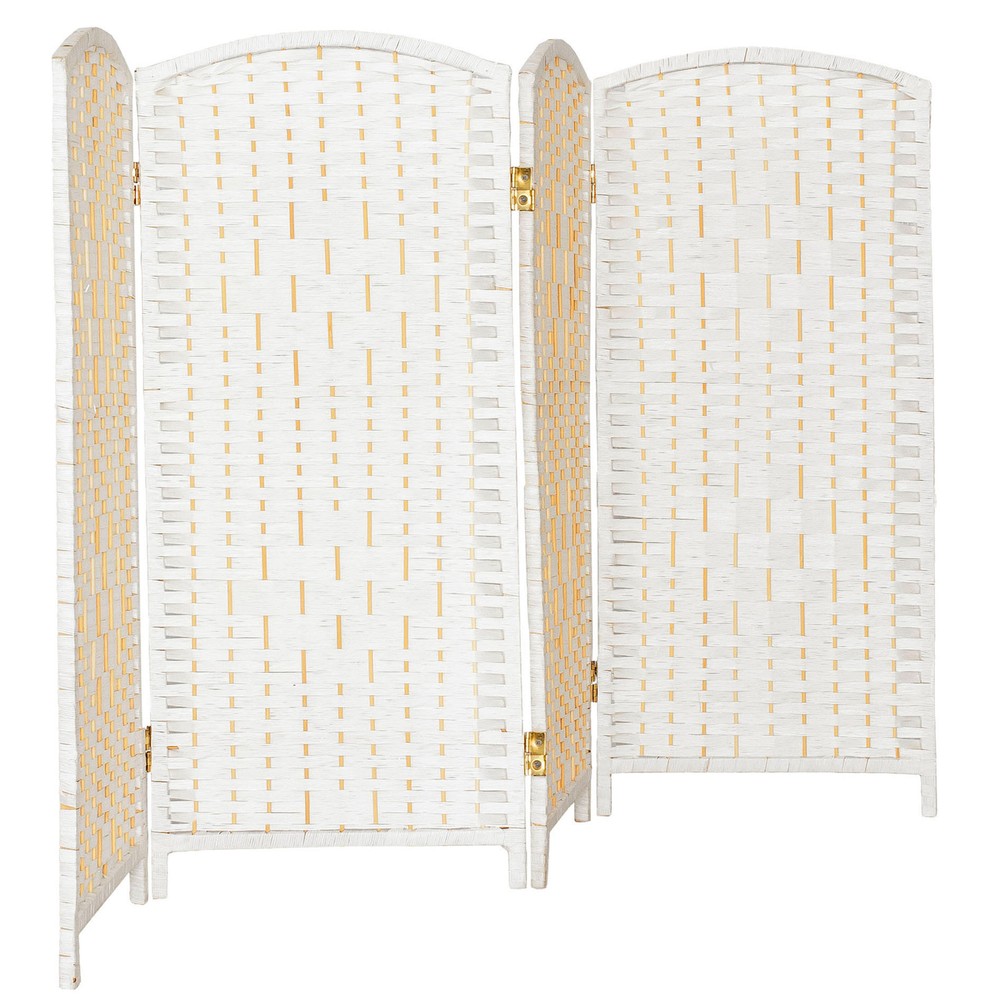 3 ft. Short Diamond Weave Fiber Folding Screen - White - 4 Panel