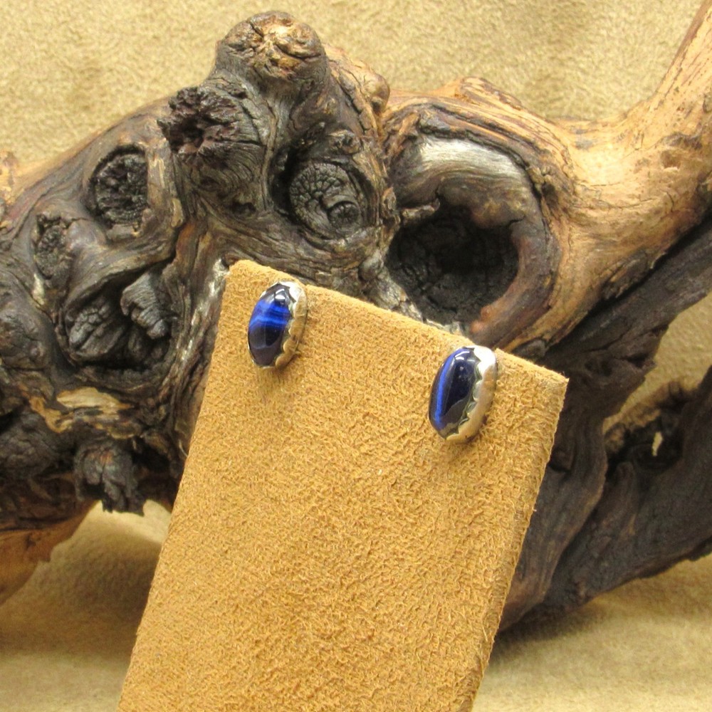 Bold Blue Cat's Eye Sterling Silver Studs