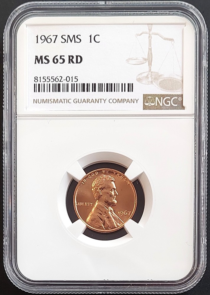 1967 SMS Lincoln Cent graded MS 65 RD by NGC!