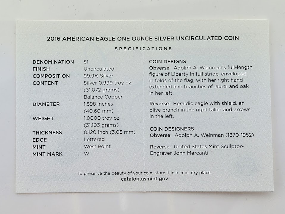 2016-W Burnished American Silver Eagle, OGP