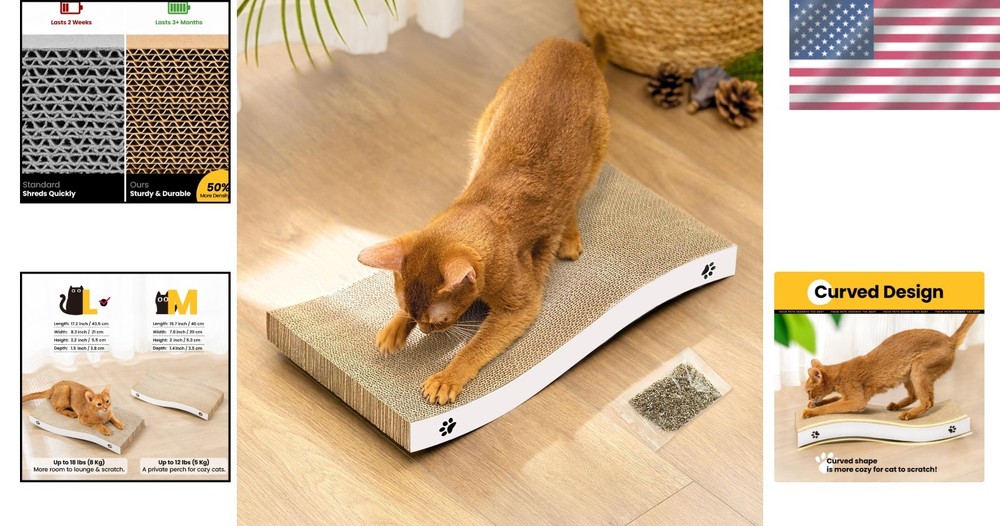 Unique Medium Cat Scratcher - Durable Cardboard with Eco-Friendly Certification