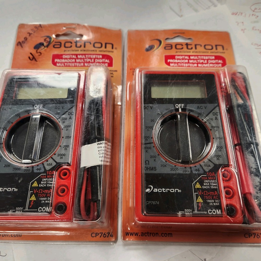 2 Actron CP7674 Digital Multitesters with Leads