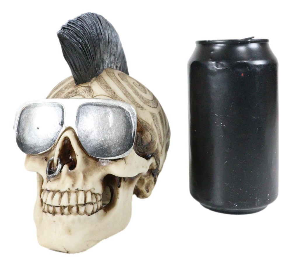 Celtic Tattoo Knotwork Mohawk Black Punk Haired Skull With Cool Shades Figurine