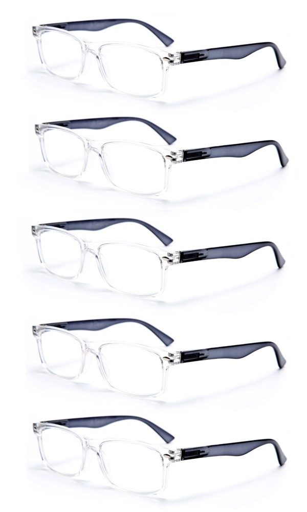EYE ZOOM 5 Pack Rectangular Vintage Plastic Frame Reading Glasses for Men Women