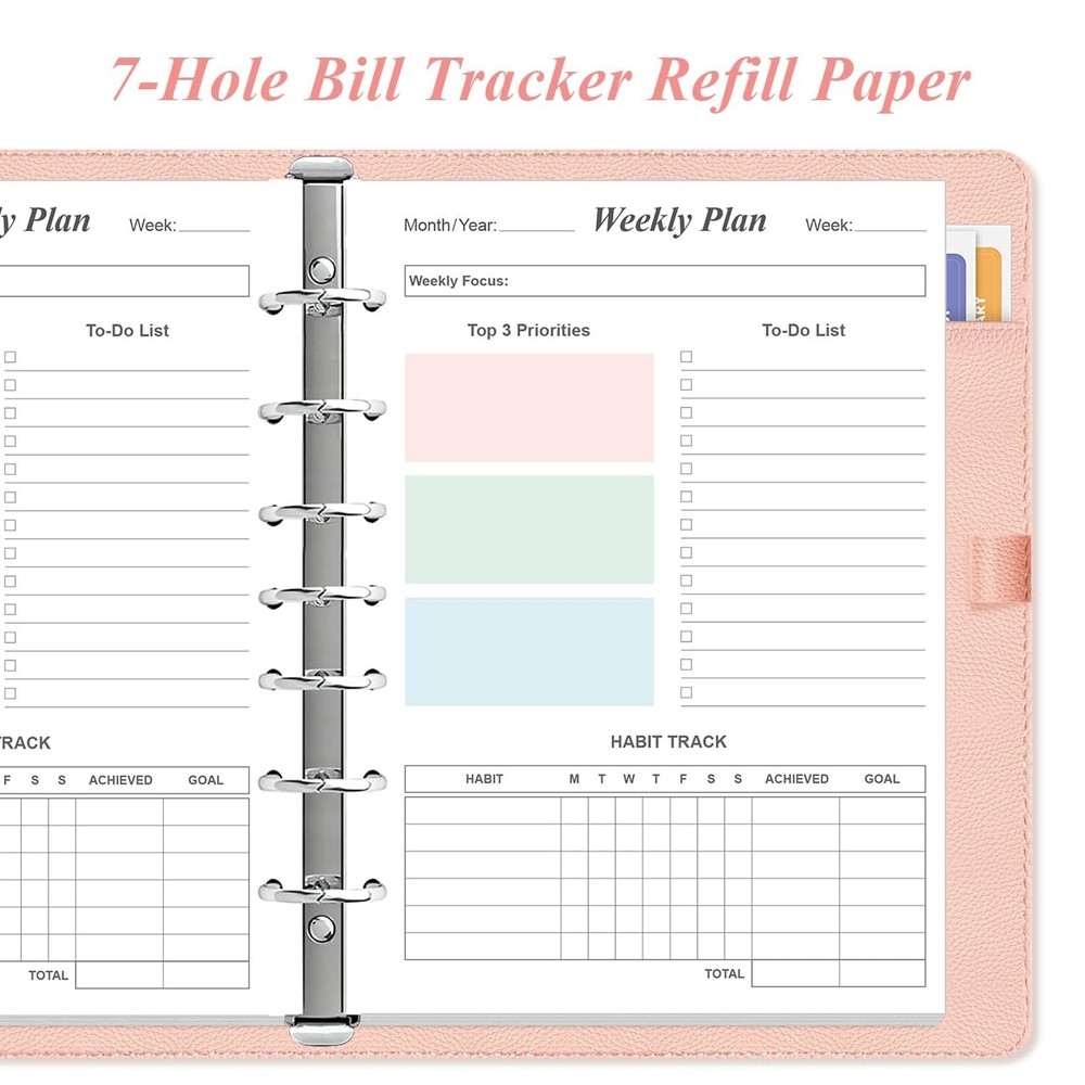 Weekly Planner Refills for 3 or 7 Ring Mini Binders - 53 1-Pack, Colorful