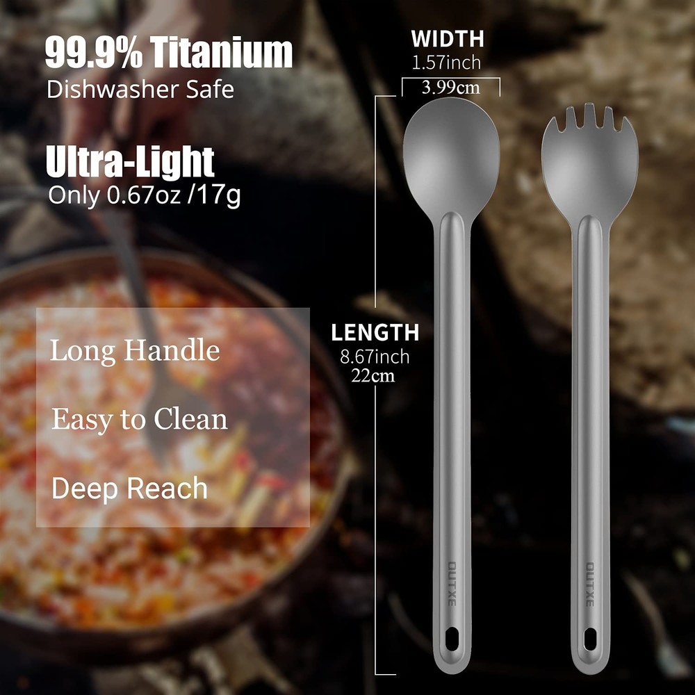 Ultralight Titanium Long-Handled Fork & Spoon Set by OUTXE long, #1