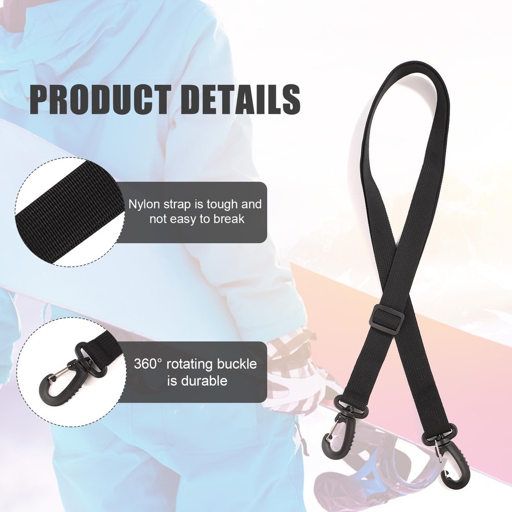 2pcs Portable Snowboard & Ski Carrier Straps - Adjustable Medium, Black