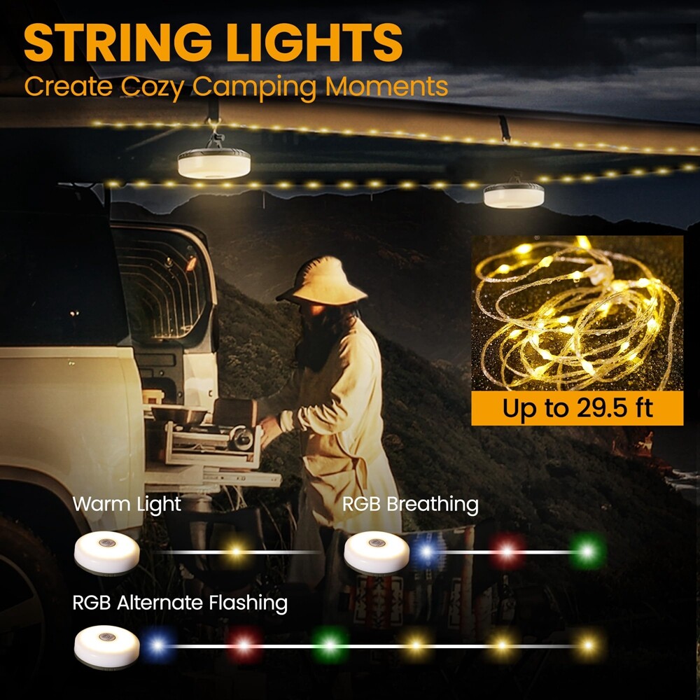 EverBrite 29.5FT Rechargeable LED Camping String Light Outdoor Tent Light 8 Mode