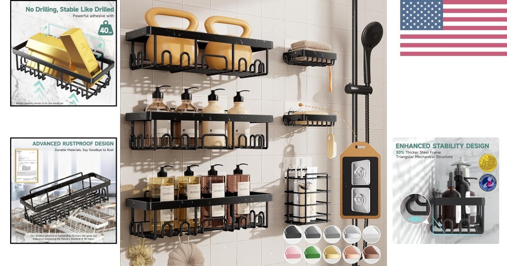 Elegant Shower Storage Solution: 6-Piece Rust-Resistant Caddies with Soap Holder