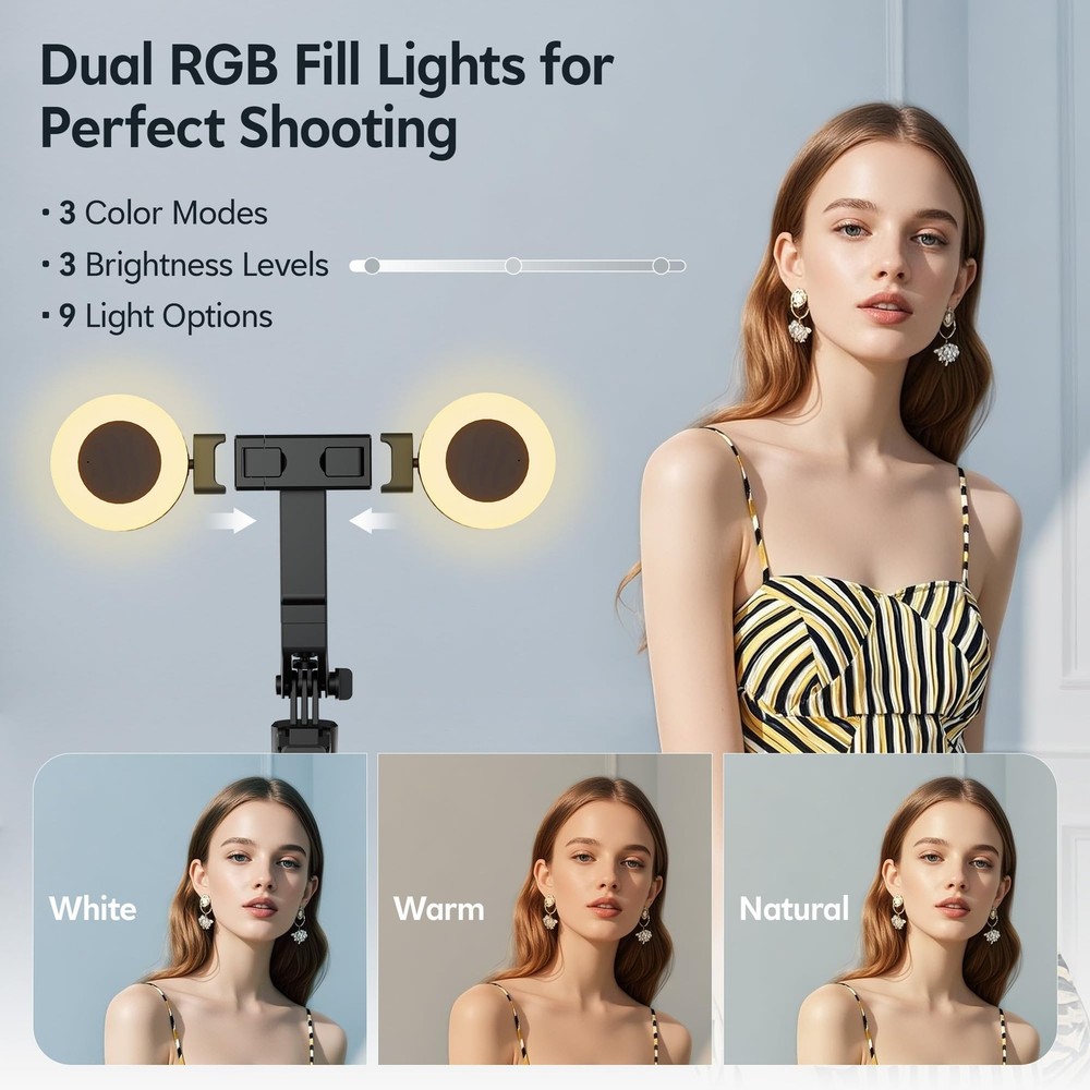 71" Auto Face Tracking Tripod for iPhone with Light, Vlogging Kit for iPhone ...