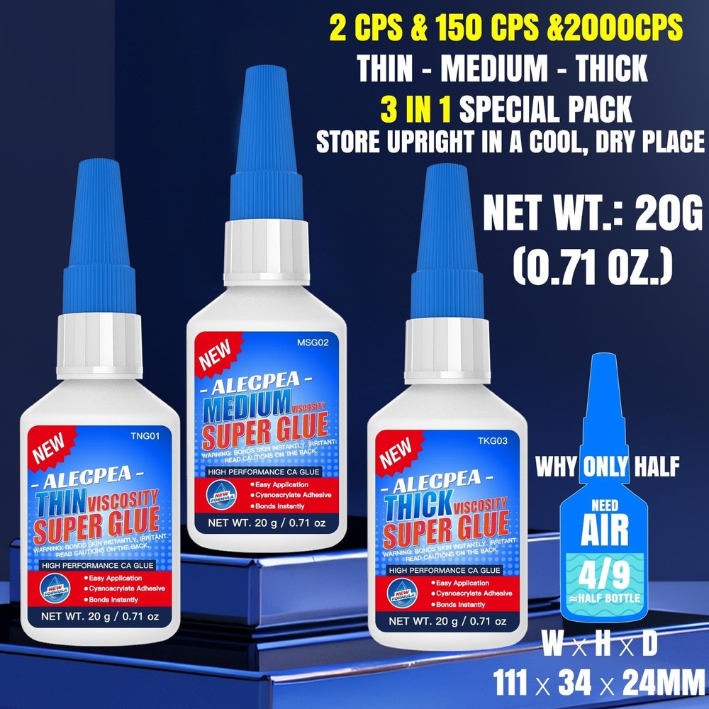 2/150/2000 CPS (Thin/Medium/Thick) CA Clear/2CPS+150CPS+2000CPS, 20g/1Pack