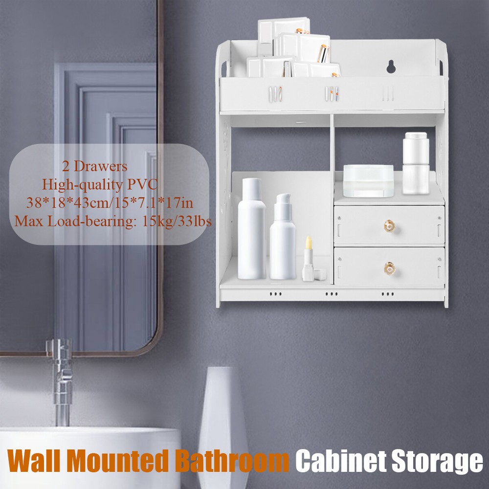 Wall Mounted Bathroom Cabinet Storage 2 Drawers Cupboard Organizer White