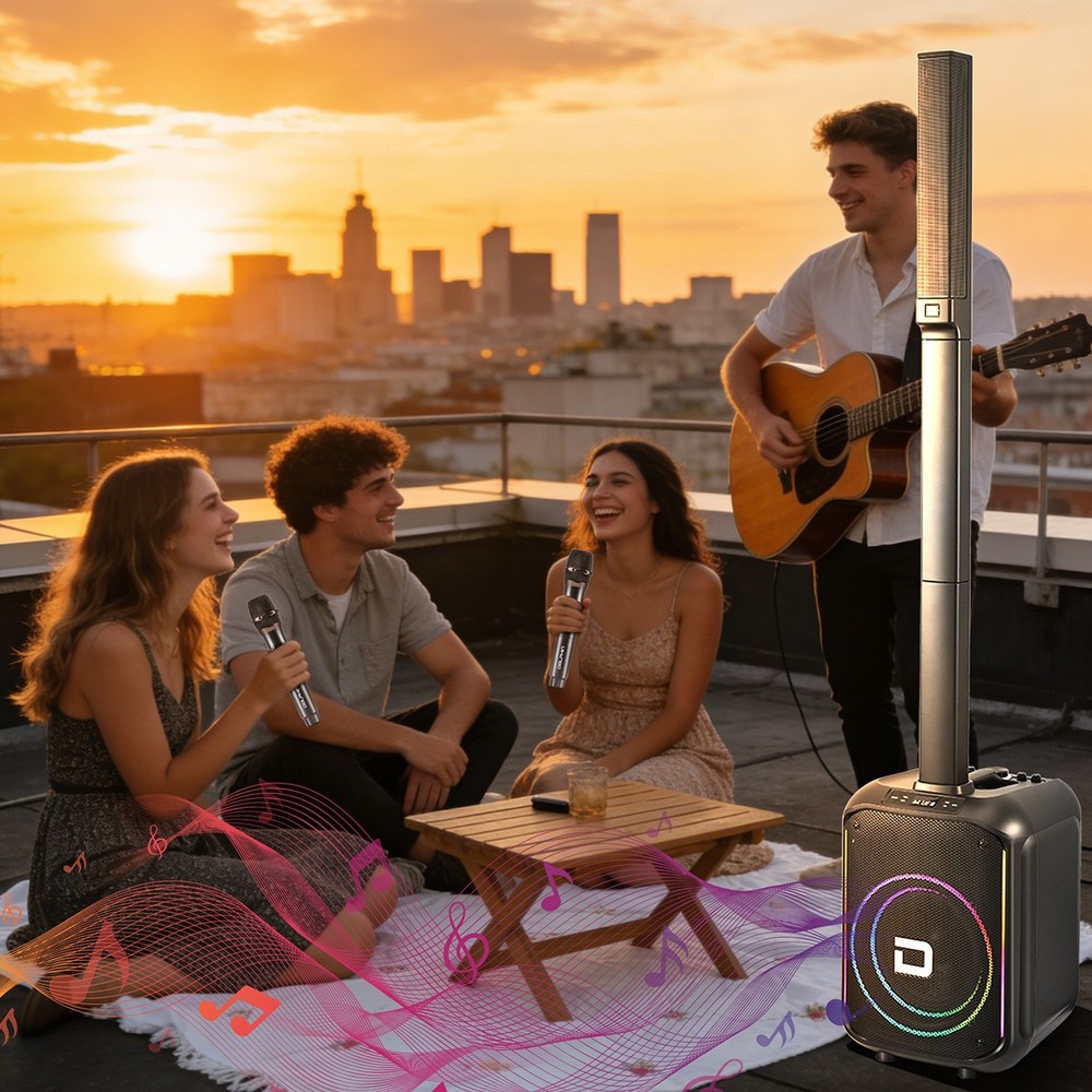 12"Portable Line Array Column PA System Sub Bass Bluetooth Mic Remote LED Lights