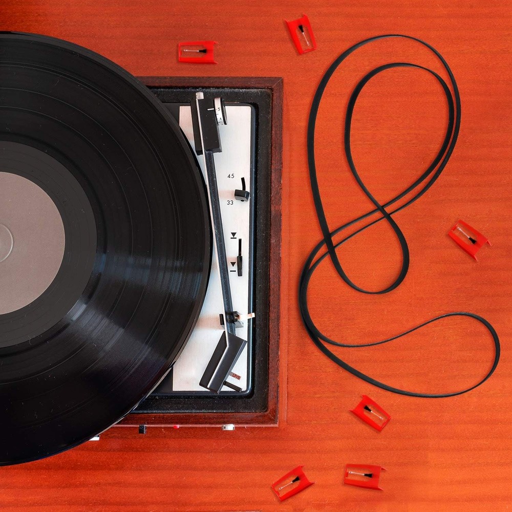 5 Pieces Turntable Belt with 5 Record Player Needle, Replacement Black