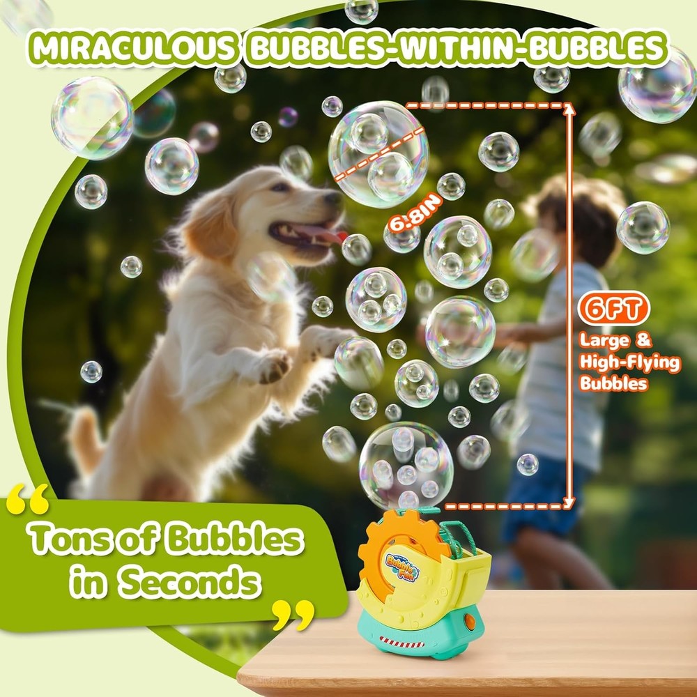 Rechargeable Bubble Machine for Kids – Extra Large Bubbles with Bubble-in-Bubb