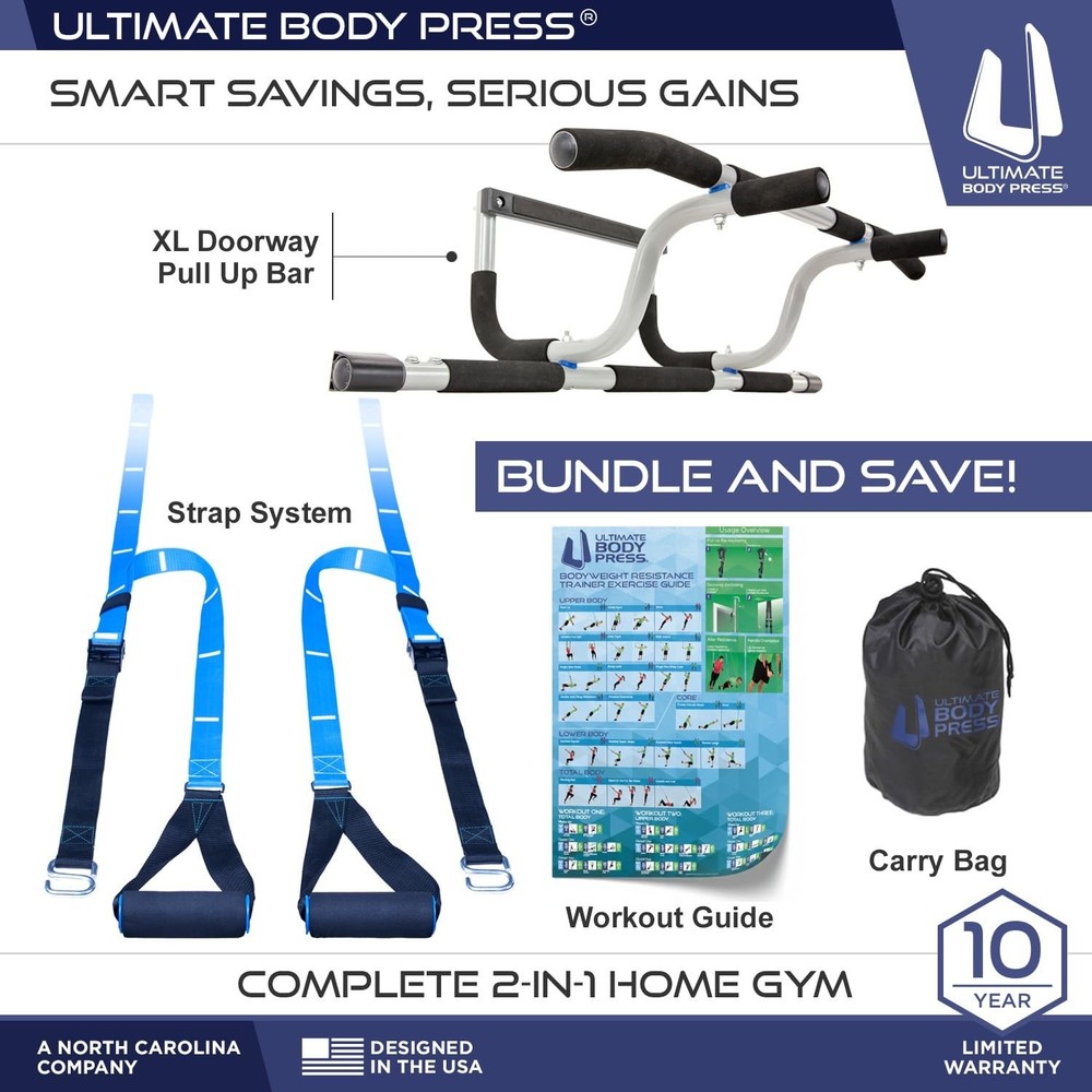 Build Strength Fast - XL Doorway Pull Up Bar with Strap System