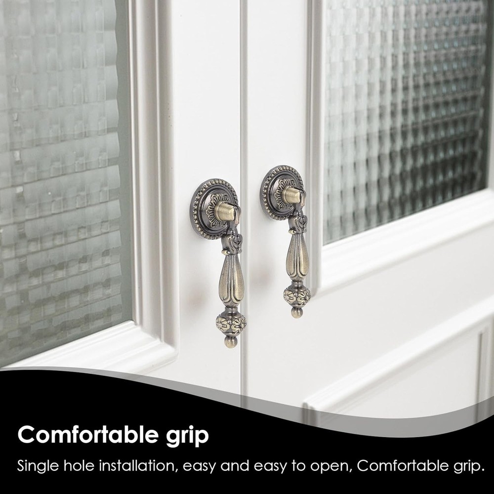 4 Pack Antique Bronze Cabinet Pull Handles – Vintage Tear Drop Drawer Knobs, Dec