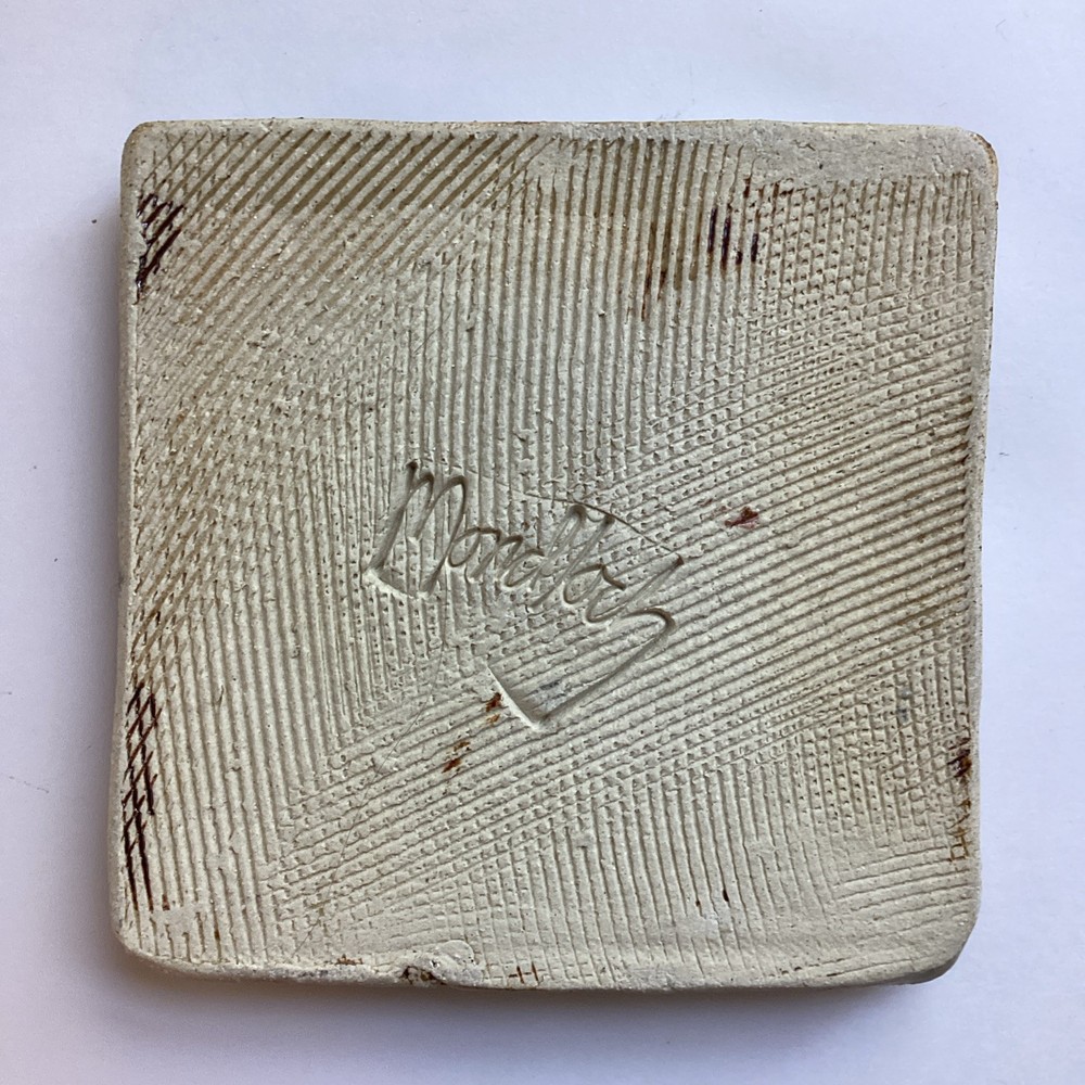 Studio Art Pottery Leaf Tile Raised Relief Signed Mondloch Rustic Glazed 5” Fall