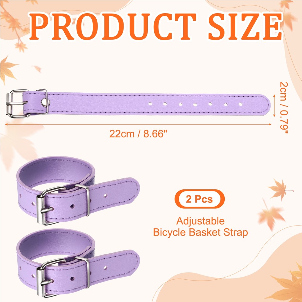 2 Pcs Adjustable Leather Bicycle Basket Strap, Purple