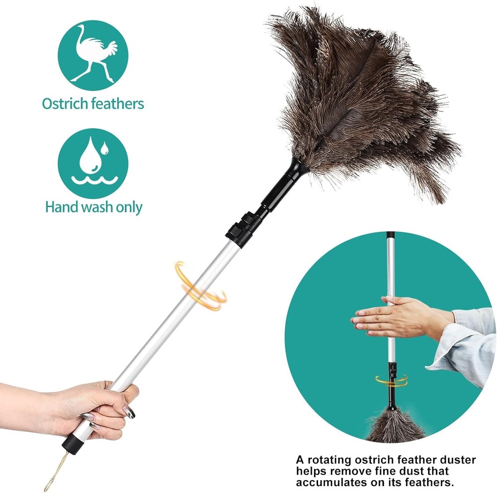 Extendable Natural Ostrich Feather Duster