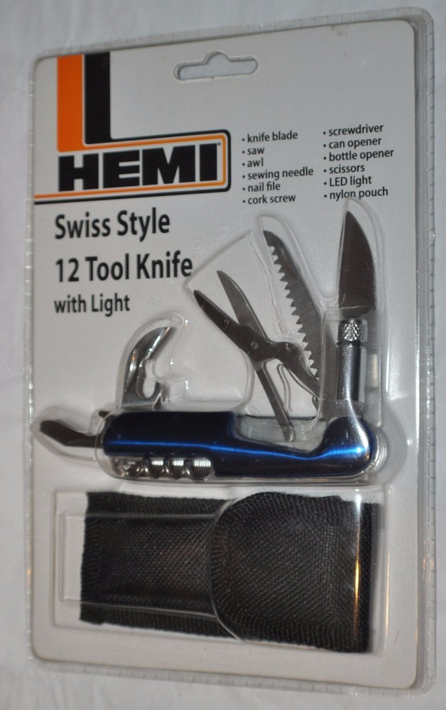 12 FUNCTION SWISS STYLE MULTI-TOOL POCKET FOLDING KNIFE WITH CARRY POUCH