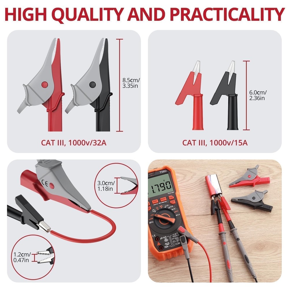 25-Piece Silicone Multimeter Leads Kit CAT Ⅲ 1000V 20A with Replaceable Test ...