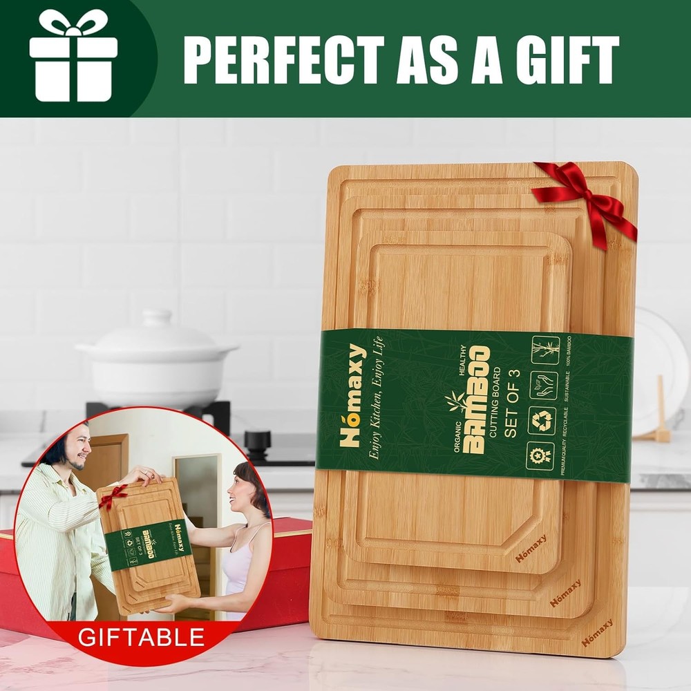 Organic Bamboo Cutting Board Set (for kitchen use), 3 pieces