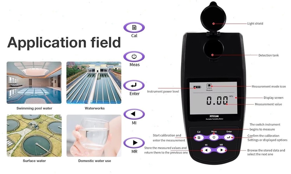 Turbidimeter with Standard Solution Measurement Method ISO 7027 Range 0-1100NTU