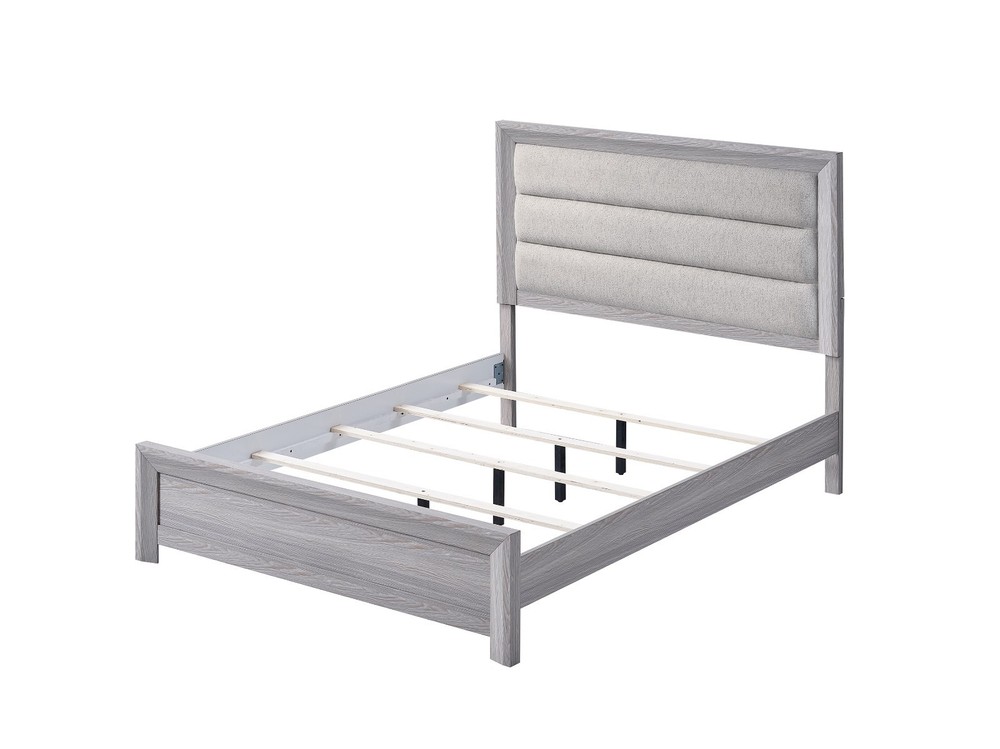 3Pc Rustic Gray Finish Queen Upholstered Panel Bed Chest Nightstand Bedroom Set
