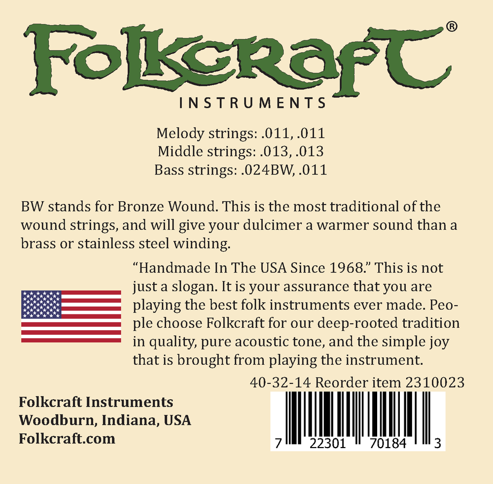 Folkcraft® Mountain Dulcimer String Set, Six String, Loop Ends (.011" .011" .013